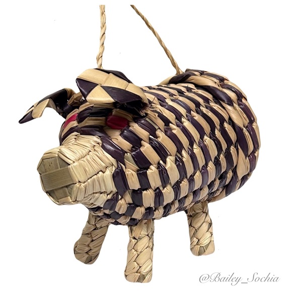 Vintage Artisan Woven Pig Purse - Picture 1 of 10